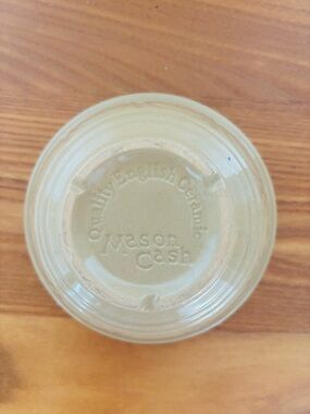 Mason Cash Ceramic Bowl in Light Beige with Blue Interior.
